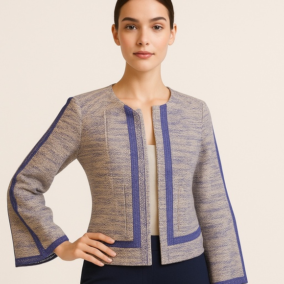 Nanette Lepore Light Blue New Graphic Tweed Jacket 🇺🇸 - Picture 2 of 10